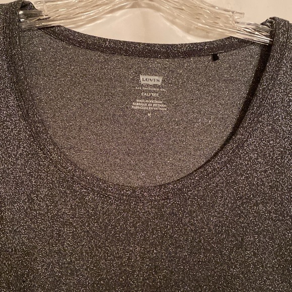 Levis Womens Black Silver Shiny Metallic Short Sleeve Round Neck Cali Tee M - Picture 5 of 12